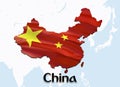 Flag Map of China with Taiwan. 3D rendering China map and flag on Asia map. The national symbol of China. Ã¢â¬Å½Beijing flag map